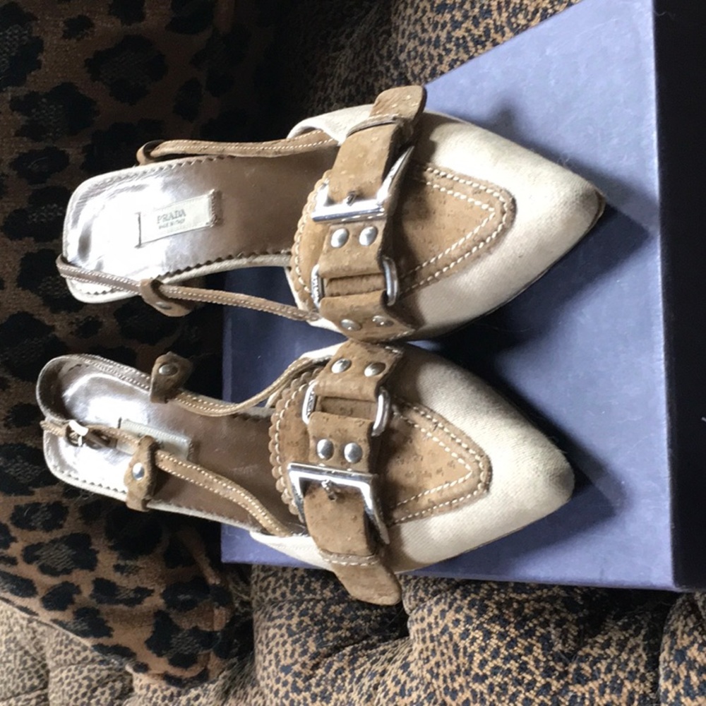 Prada canvas slngback heels